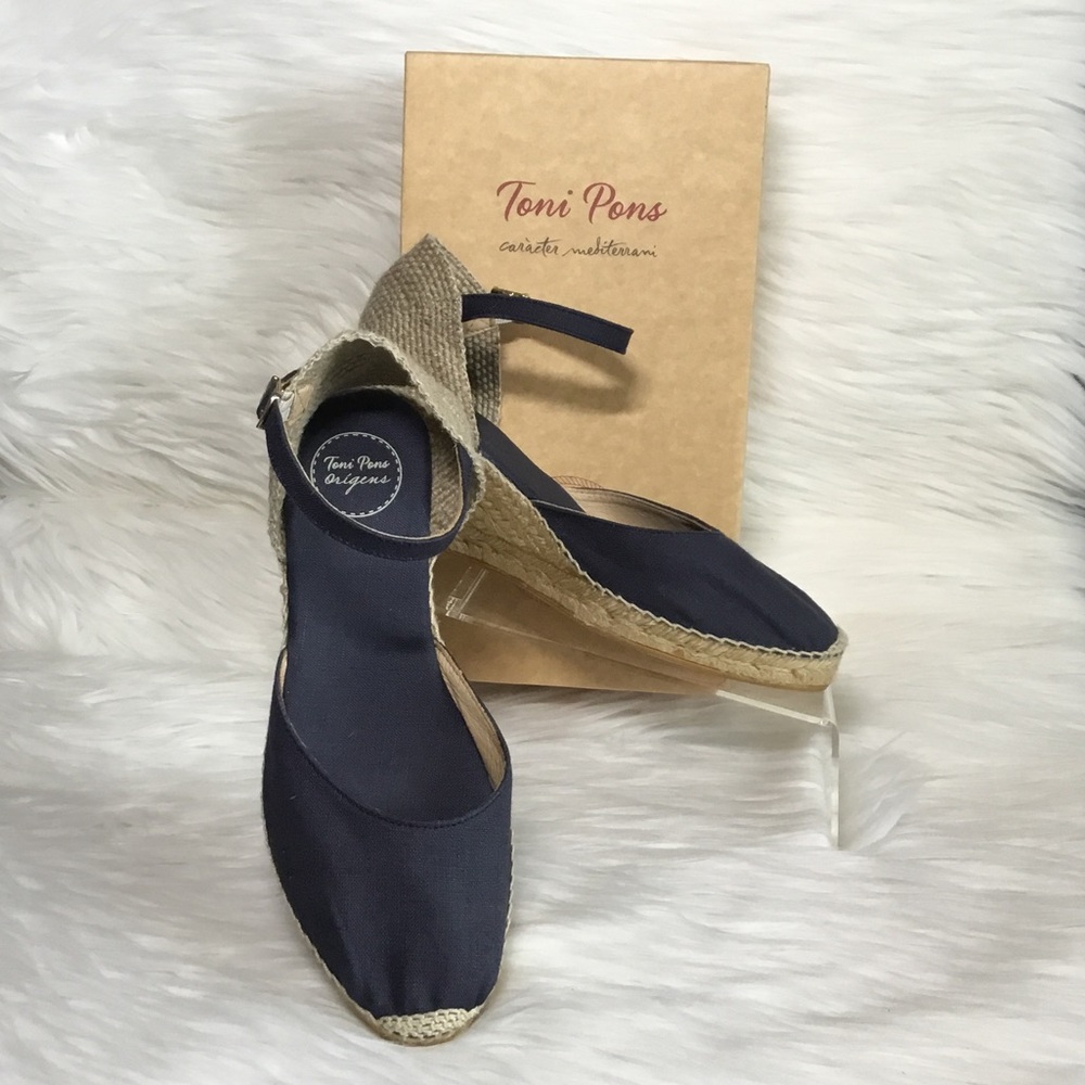 Toni Pons Caldes Jute Wedge Espadrilles Sandals, Navy, Size EUR 40 - New in Box
